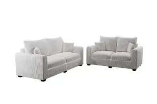 Ivory Square-Arm Corduroy Two-Piece Sofa and Loveseat Set, official Poundex view 4 of the exact F8428 sofa-and-loveseat set