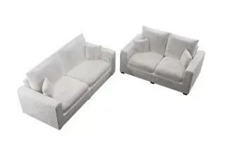 Ivory Square-Arm Corduroy Two-Piece Sofa and Loveseat Set, official Poundex view 5 of the exact F8428 sofa-and-loveseat set