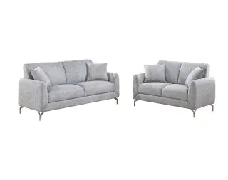 Light Gray Burlap-Look Chrome-Leg Two-Piece Sofa and Loveseat Set, official Poundex view 2 of the exact F8438 sofa-and-loveseat set