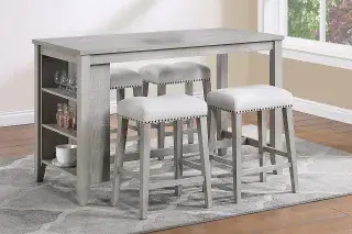 Light Gray Five-Piece Counter-Height Dining Set with Stools, official Poundex view 2 of the F2643 configuration