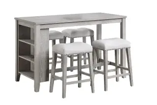 Light Gray Five-Piece Counter-Height Dining Set with Stools, official Poundex view 3 of the F2643 configuration