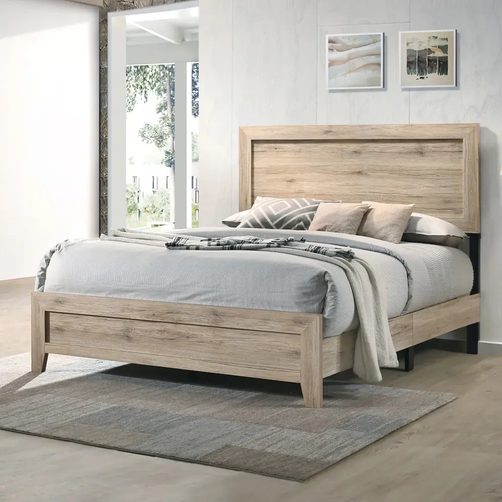 Cama Eastern King Miquell en acabado natural, vista oficial de ACME 1