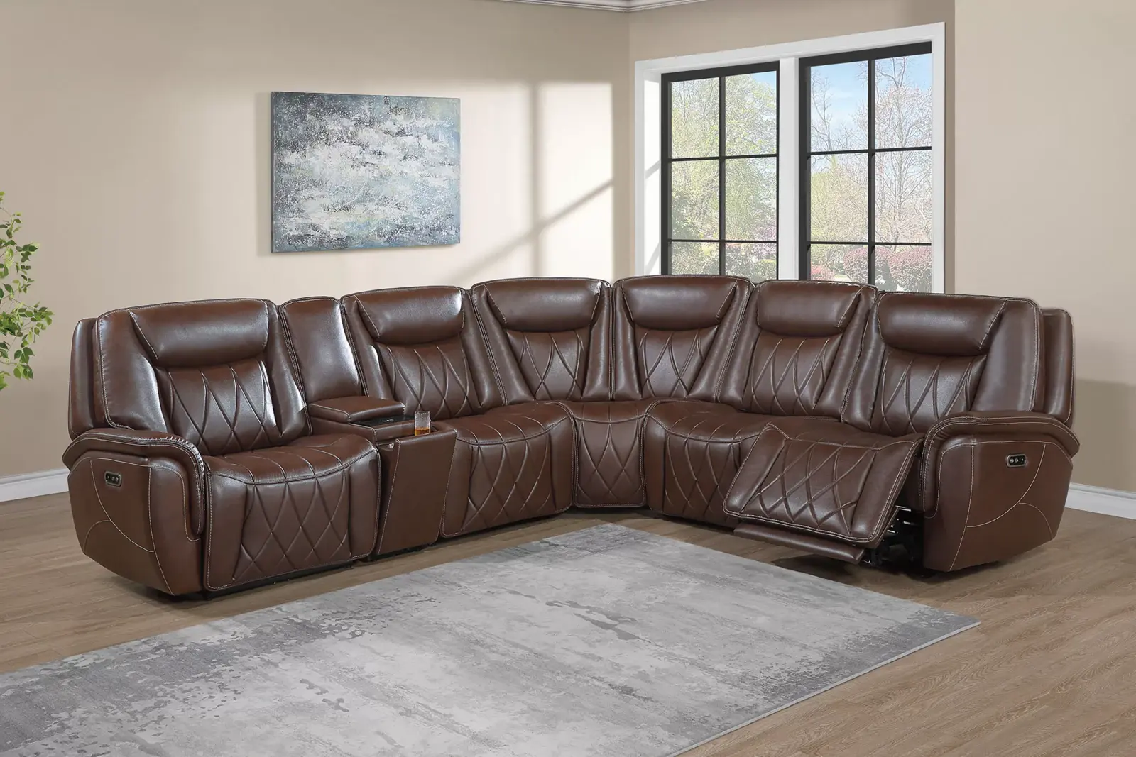 Premium Coffee Power Reclining Sectional with Adjustable Headrests, official Poundex view 1 of exact F86755