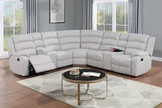 Sincere Bone Three-Piece Manual Reclining Sectional with Consoles, official Poundex view 1 of exact F8110