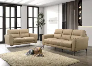 Taupe Leather Two-Piece Sofa and Loveseat Set, official Poundex view 1 of the exact F8420 sofa-and-loveseat set