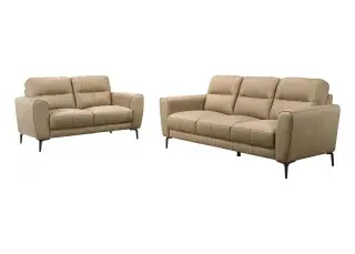 Taupe Leather Two-Piece Sofa and Loveseat Set, official Poundex view 2 of the exact F8420 sofa-and-loveseat set