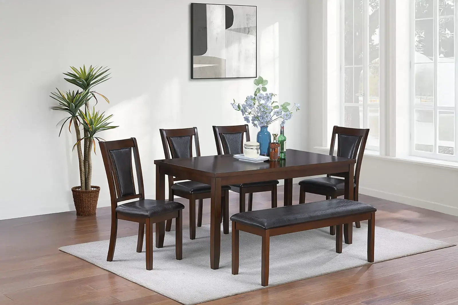 Walnut and Black Six-Piece Dining Set, official Poundex view 1 of the F2635 configuration