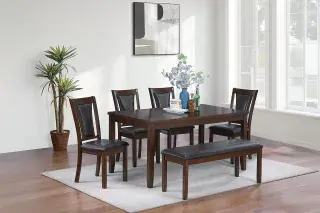 Walnut and Black Six-Piece Dining Set, official Poundex view 1 of the F2635 configuration