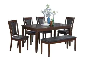 Walnut and Black Six-Piece Dining Set, official Poundex view 2 of the F2635 configuration