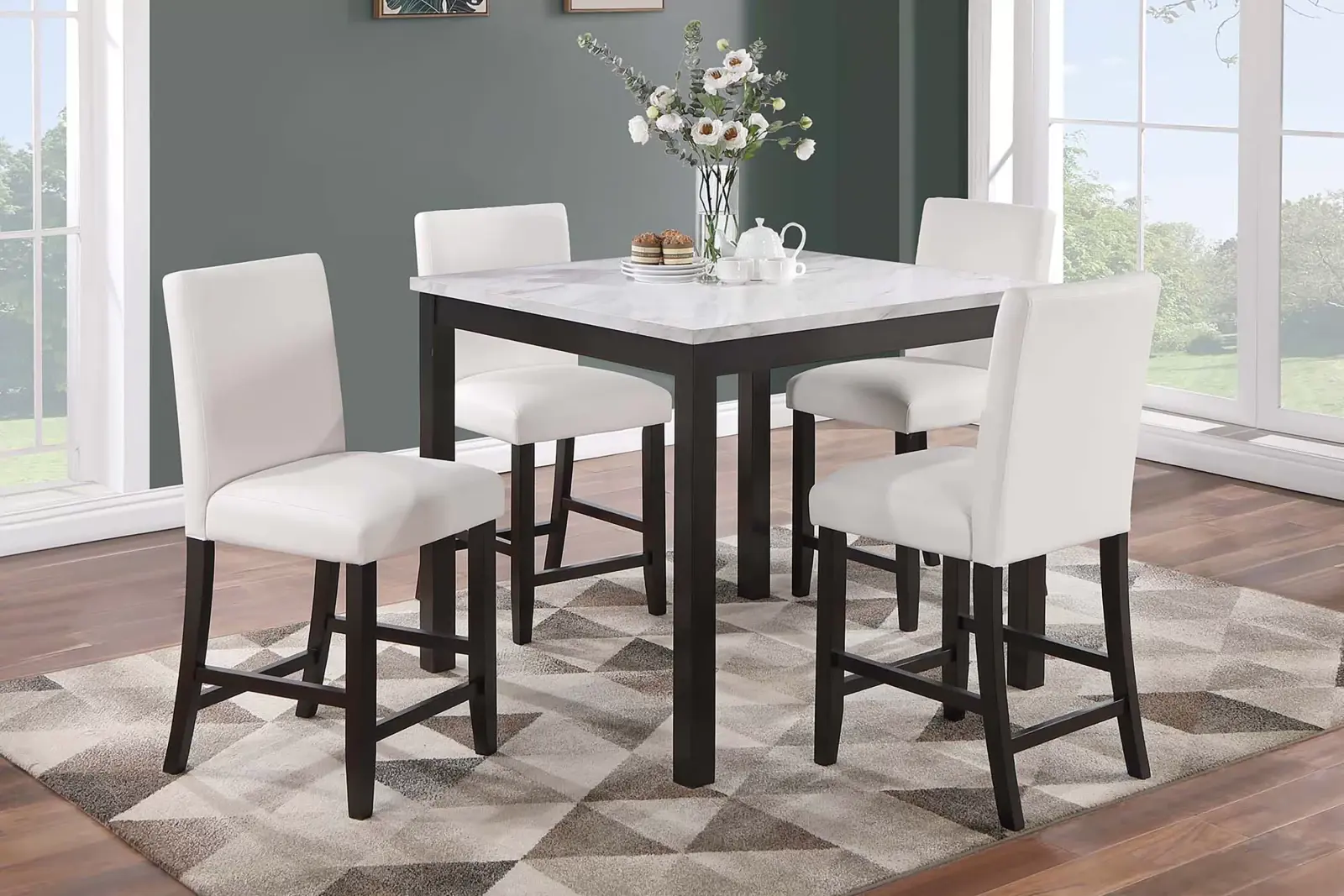 White Faux-Marble Five-Piece Counter-Height Dining Set, official Poundex view 1 of the F2617 configuration