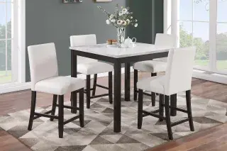 White Faux-Marble Five-Piece Counter-Height Dining Set, official Poundex view 1 of the F2617 configuration
