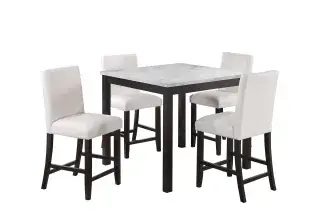 White Faux-Marble Five-Piece Counter-Height Dining Set, official Poundex view 2 of the F2617 configuration