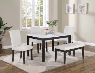 White Five-Piece Dining Set with Bench, official Poundex view 1 of the F2616 configuration