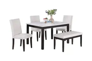 White Five-Piece Dining Set with Bench, official Poundex view 2 of the F2616 configuration