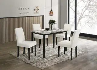 White Five-Piece Faux-Marble Dining Set, official Poundex view 1 of the F2629 configuration