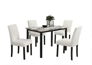 White Five-Piece Faux-Marble Dining Set, official Poundex view 2 of the F2629 configuration