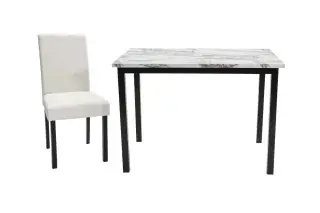 White Five-Piece Faux-Marble Dining Set, official Poundex view 3 of the F2629 configuration