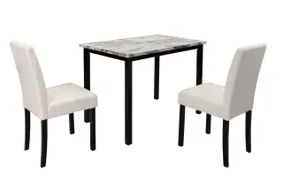 White Five-Piece Faux-Marble Dining Set, official Poundex view 4 of the F2629 configuration