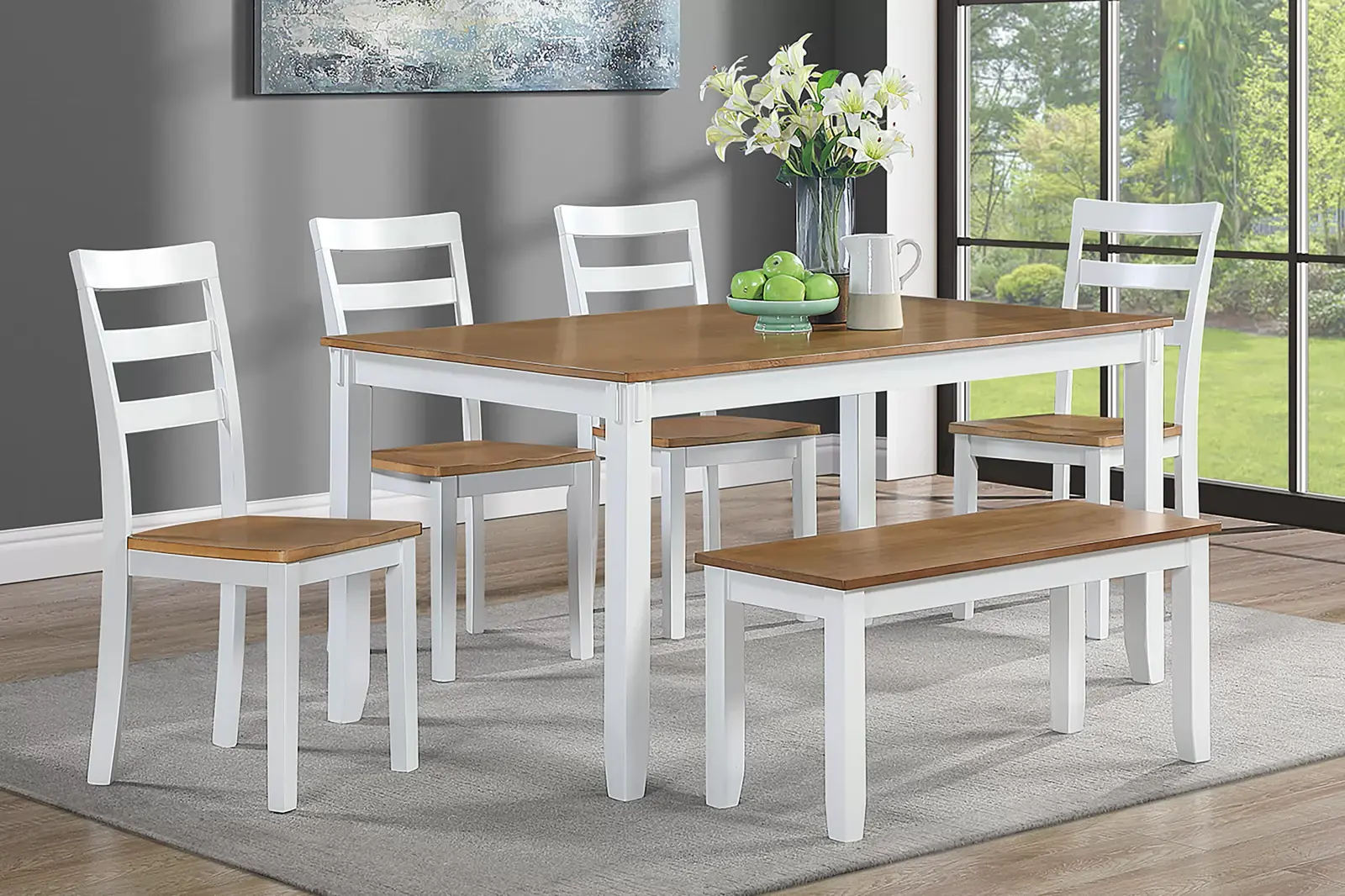 White and Light Brown Six-Piece Dining Set, official Poundex view 1 of the F2646 configuration