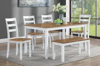 White and Light Brown Six-Piece Dining Set, official Poundex view 1 of the F2646 configuration