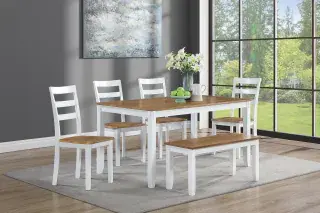 White and Light Brown Six-Piece Dining Set, official Poundex view 2 of the F2646 configuration