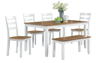 White and Light Brown Six-Piece Dining Set, official Poundex view 3 of the F2646 configuration