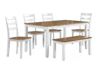 White and Light Brown Six-Piece Dining Set, official Poundex view 4 of the F2646 configuration