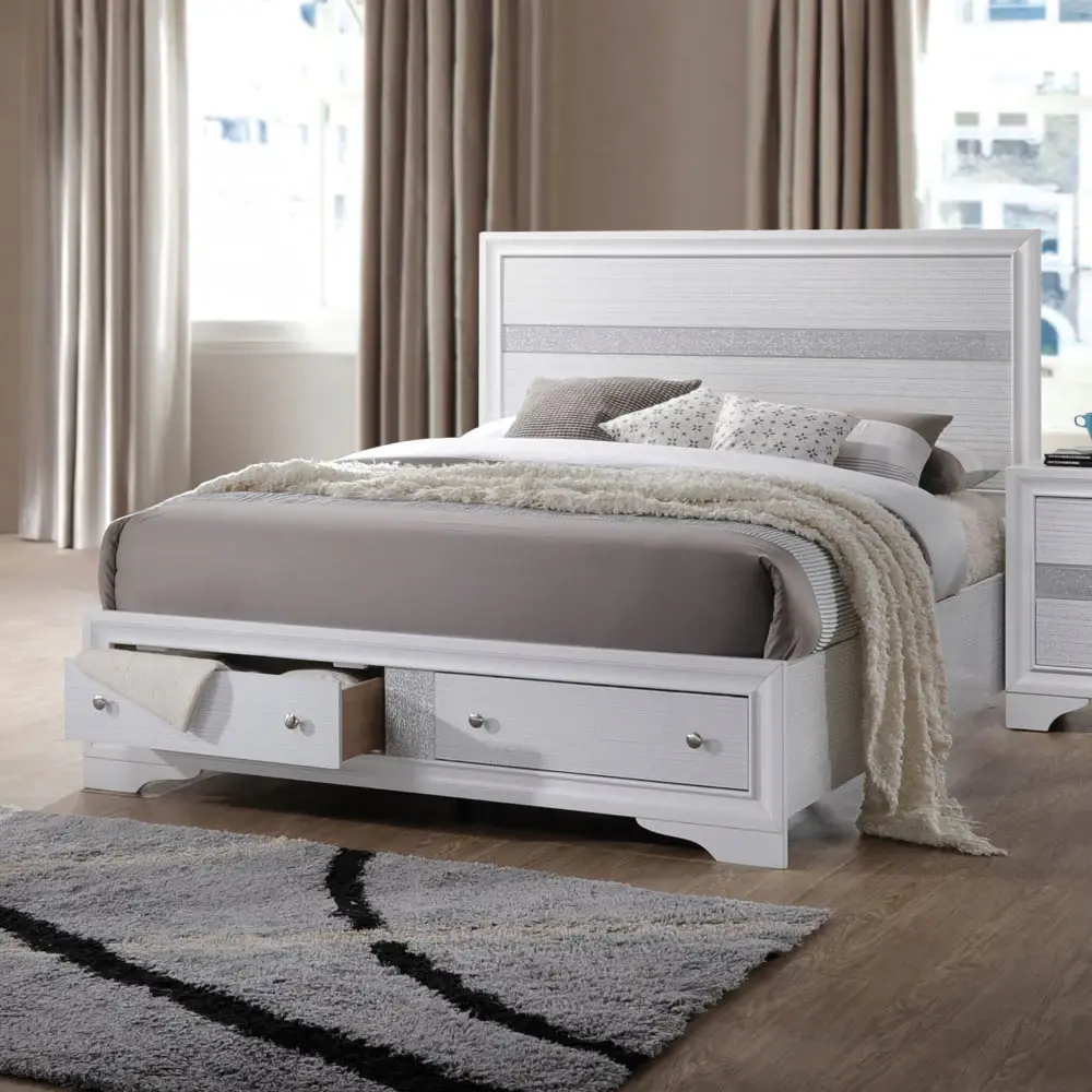 White Naima Queen Storage Bed, official ACME view 1