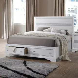 White Naima Queen Storage Bed, official ACME view 1