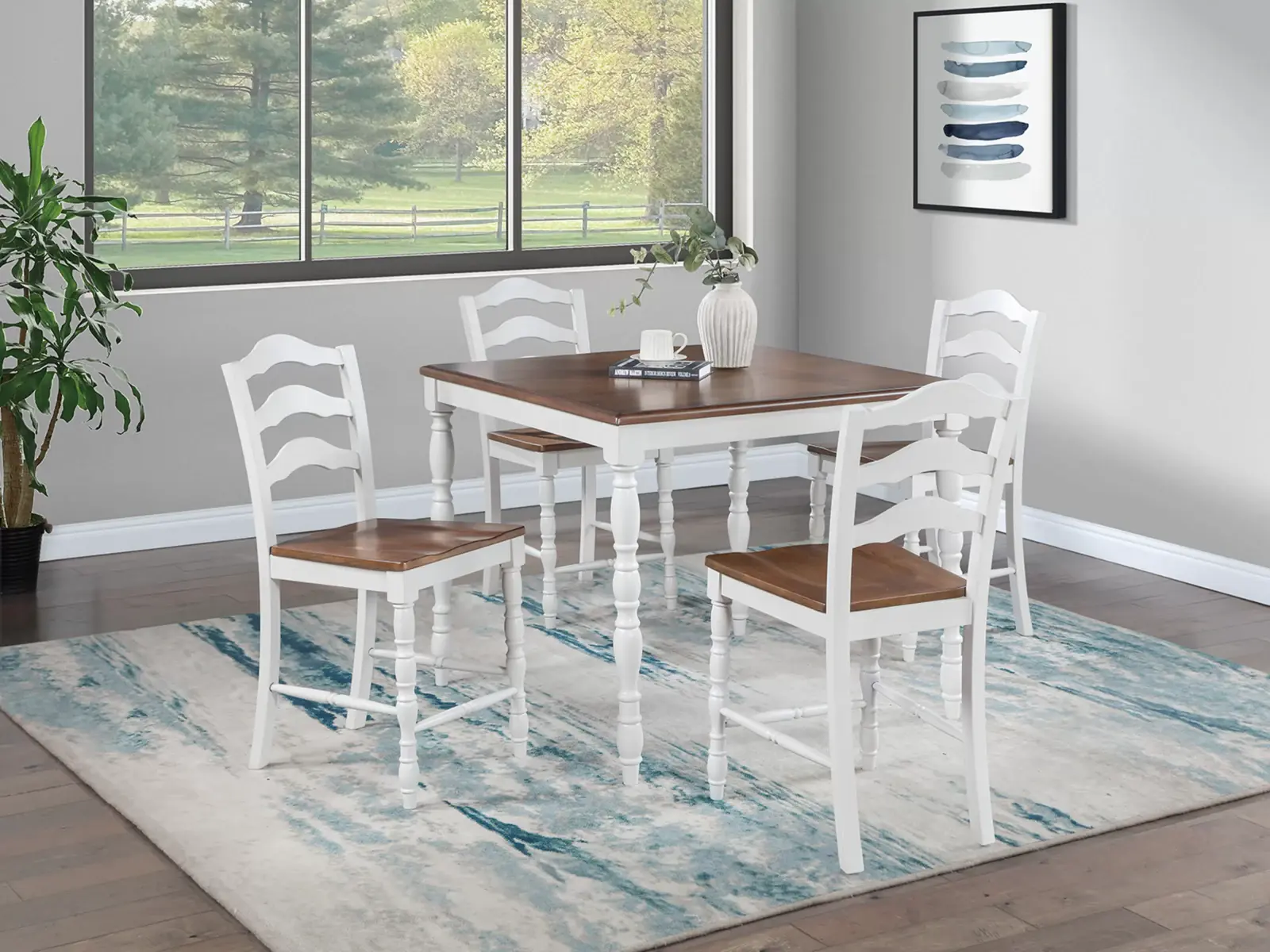 White and Oak Five-Piece Counter-Height Dining Set, official Poundex view 1 of the F2633 configuration