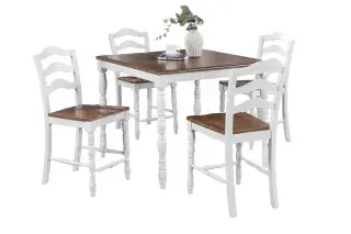 White and Oak Five-Piece Counter-Height Dining Set, official Poundex view 2 of the F2633 configuration