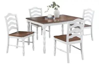 White and Oak Five-Piece Dining Set, official Poundex view 2 of the F2632 configuration