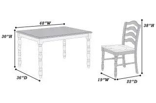 White and Oak Five-Piece Dining Set, official Poundex view 5 of the F2632 configuration