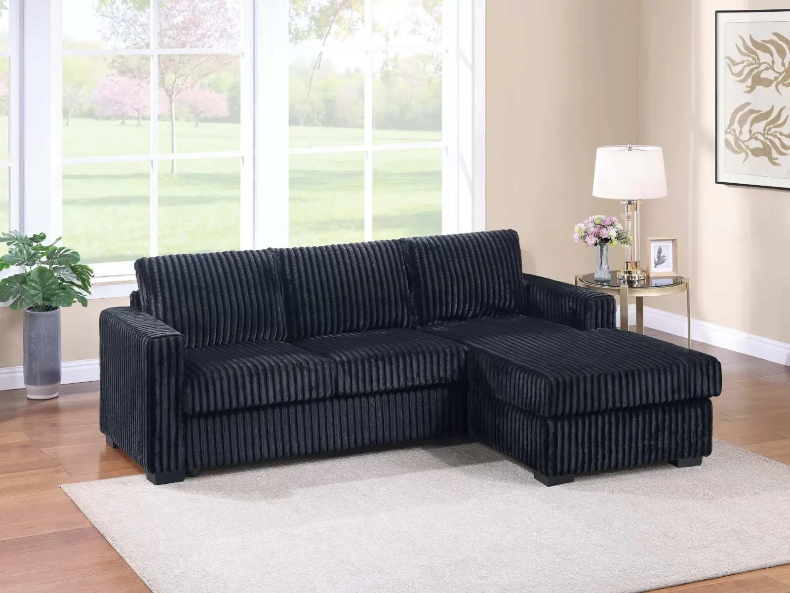 Black Compact Two-Piece Sectional, official Poundex view 1