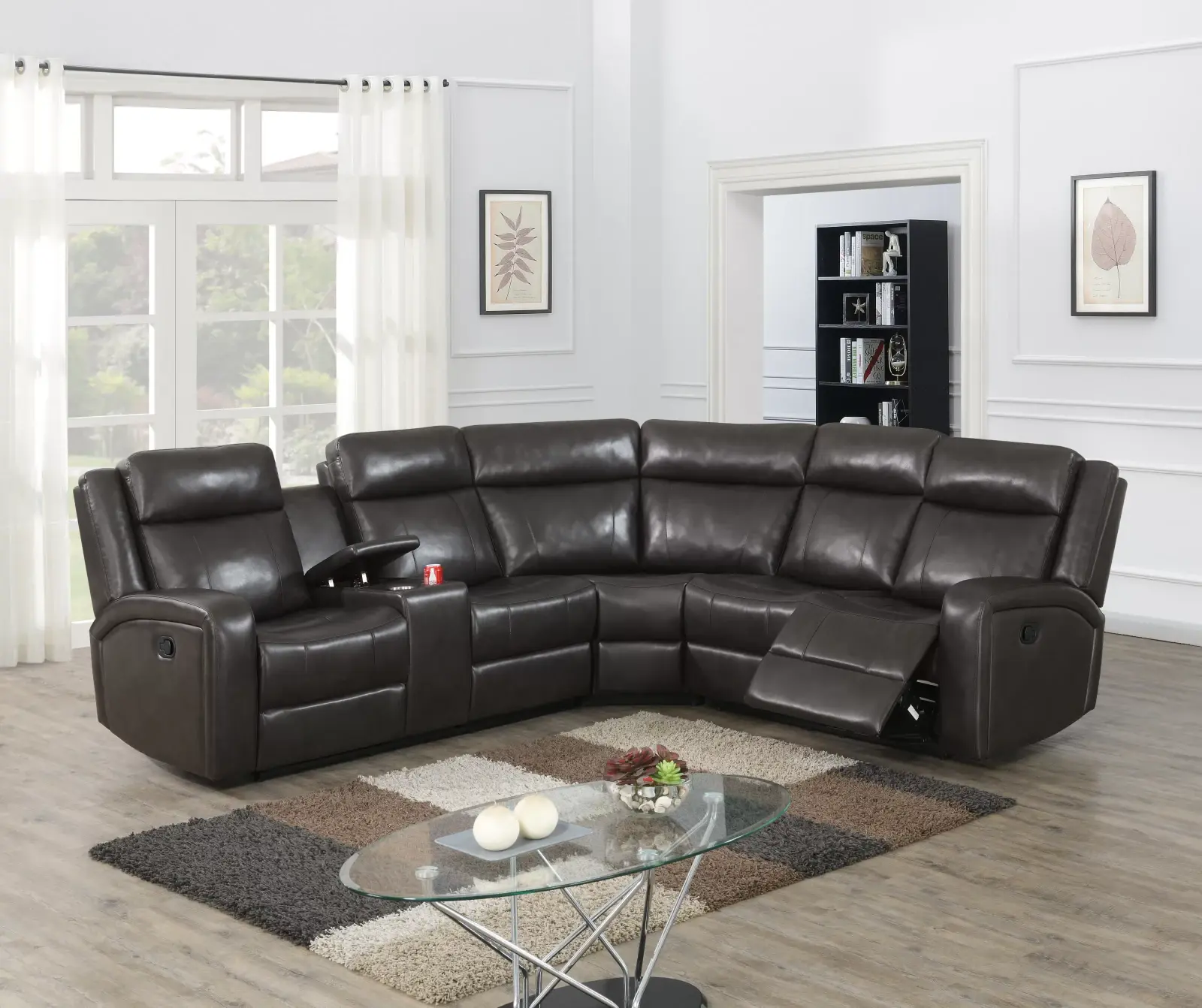 Brown Leather-Gel Manual Reclining Sectional with Console, official Poundex view 1 of exact F8760