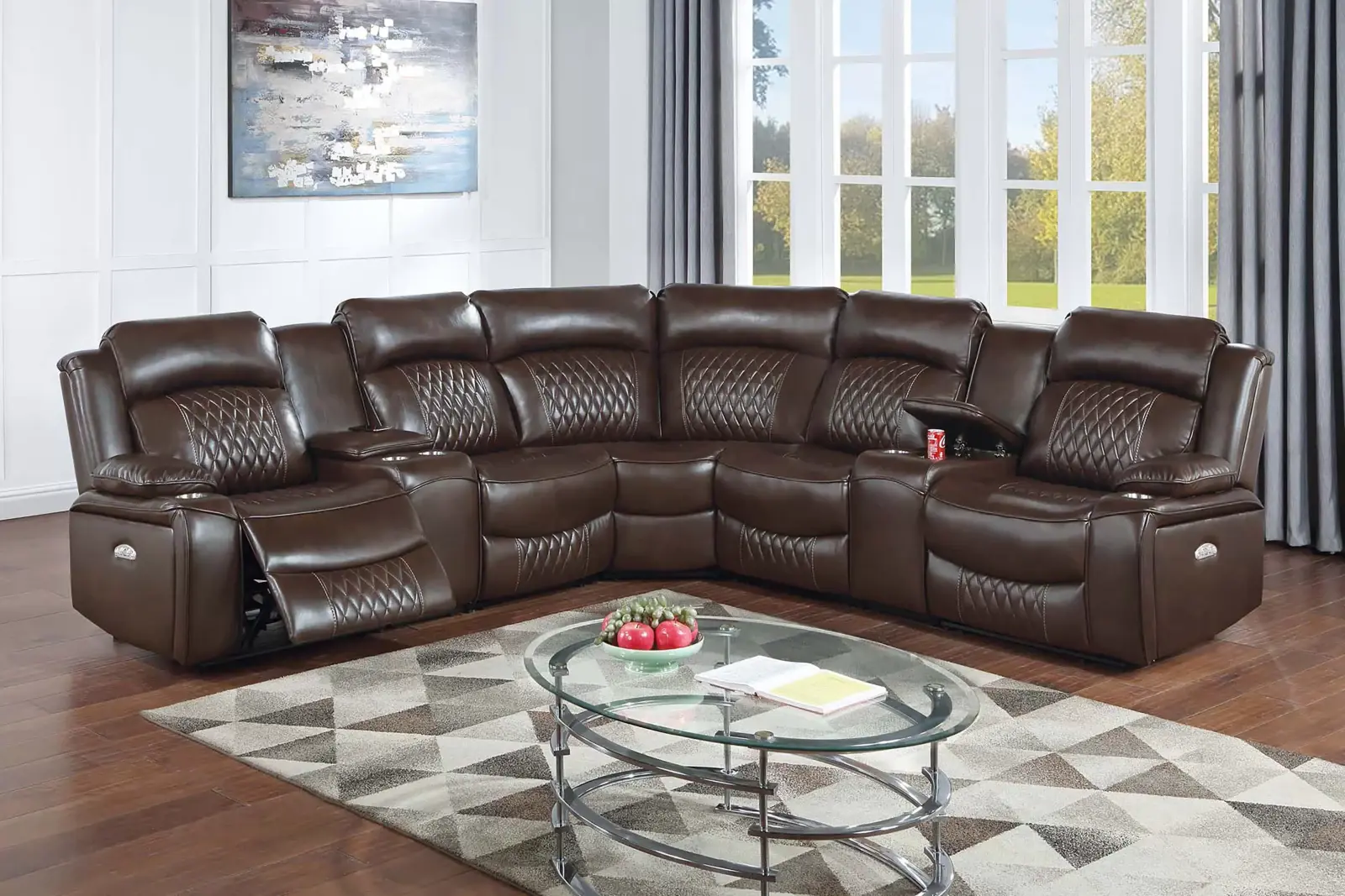 Brown Power Reclining Sectional with Storage Consoles and Wireless Charging, official Poundex view 1 of exact F86632