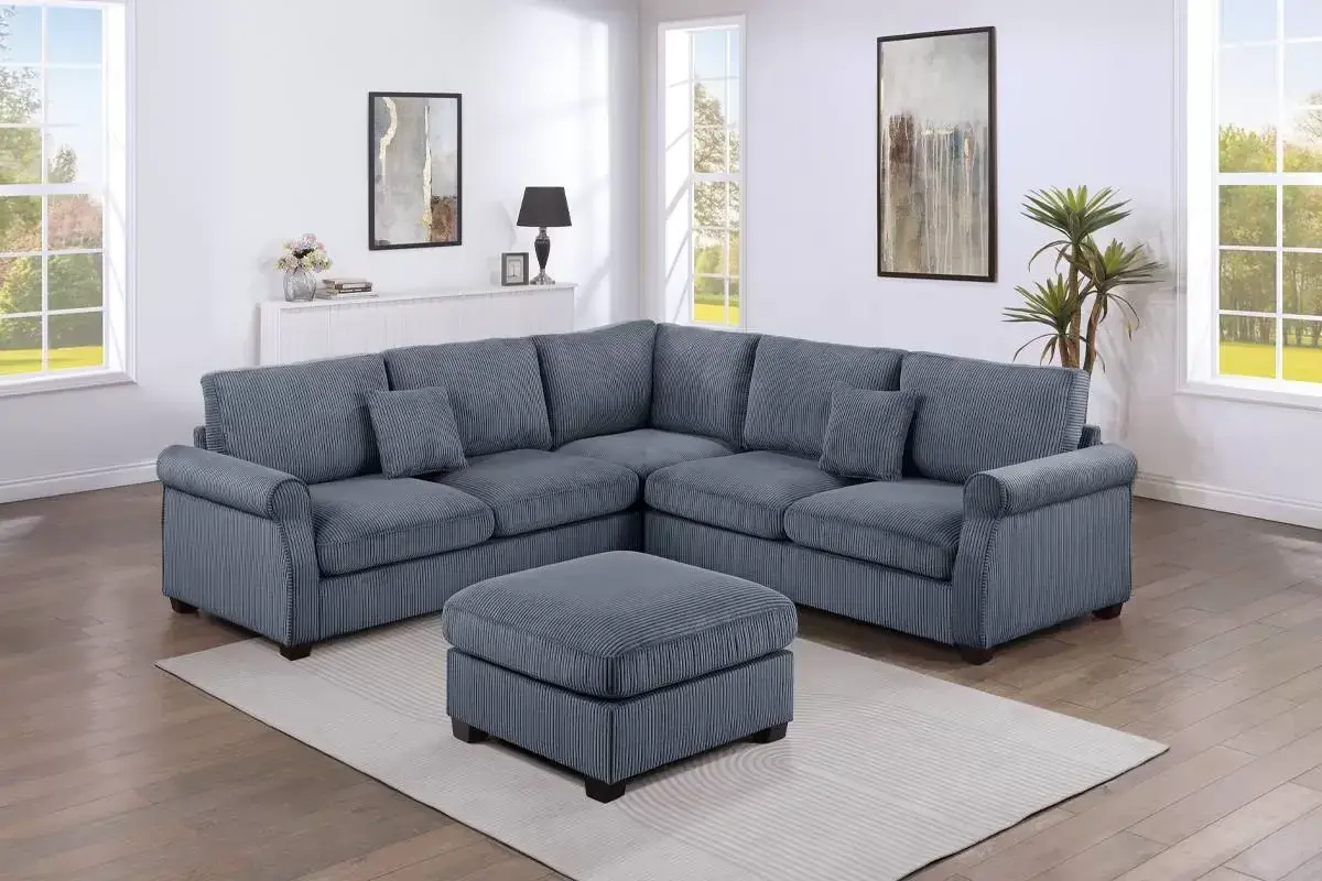 Dark Gray Four-Piece Sectional with Ottoman, official Poundex view 1 of the approved F8819 configuration