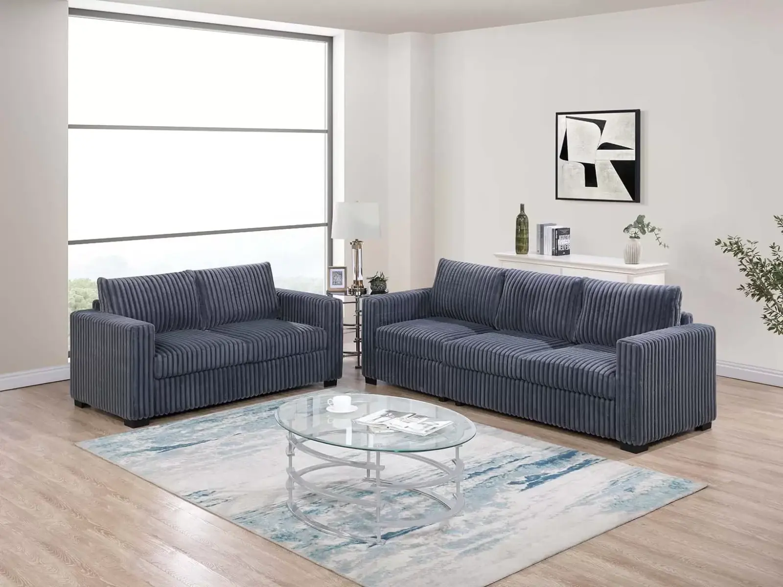 Dark Gray Fur-Like Corduroy Two-Piece Sofa and Loveseat Set, official Poundex view 1 of the exact F8461 sofa-and-loveseat set