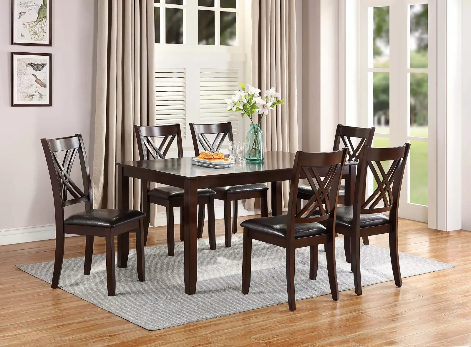 Espresso Seven-Piece Dining Set, official Poundex view 1 of the F2554 configuration