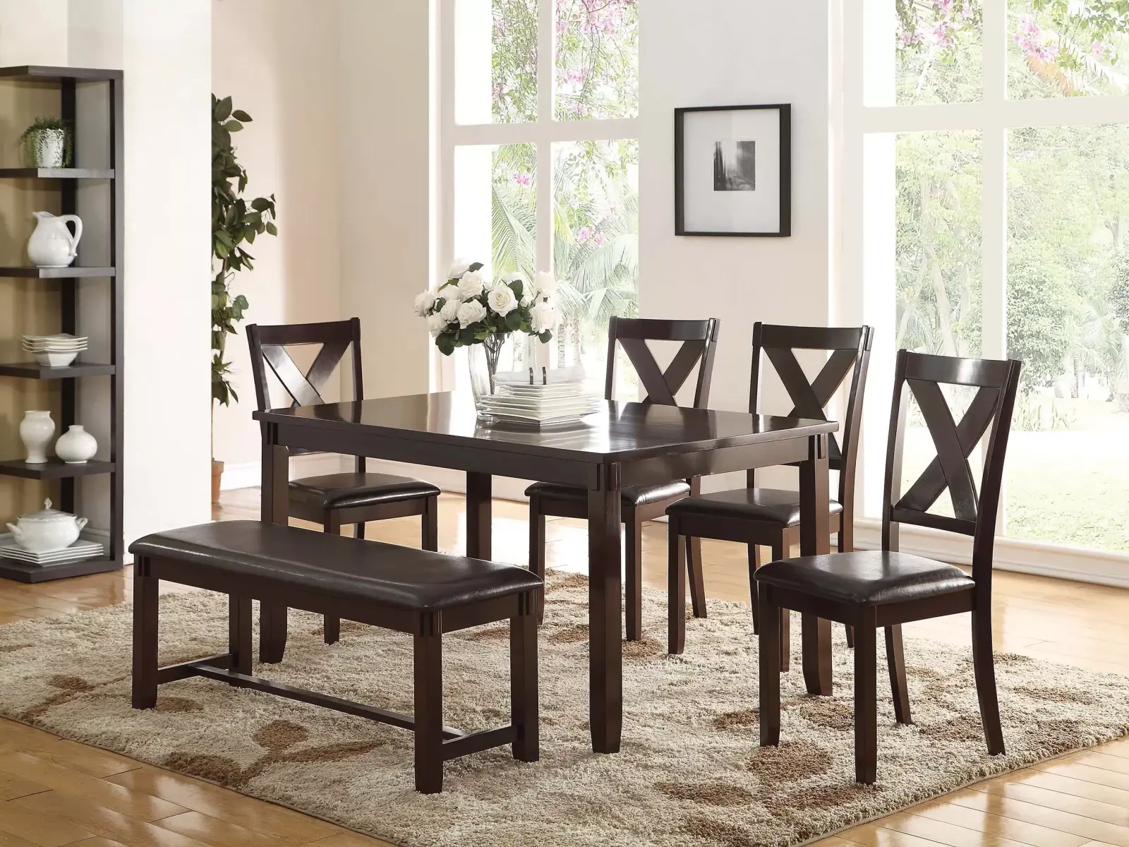 Juego de comedor espresso de seis piezas, vista oficial de Poundex 1 de la configuración aprobada F2297
