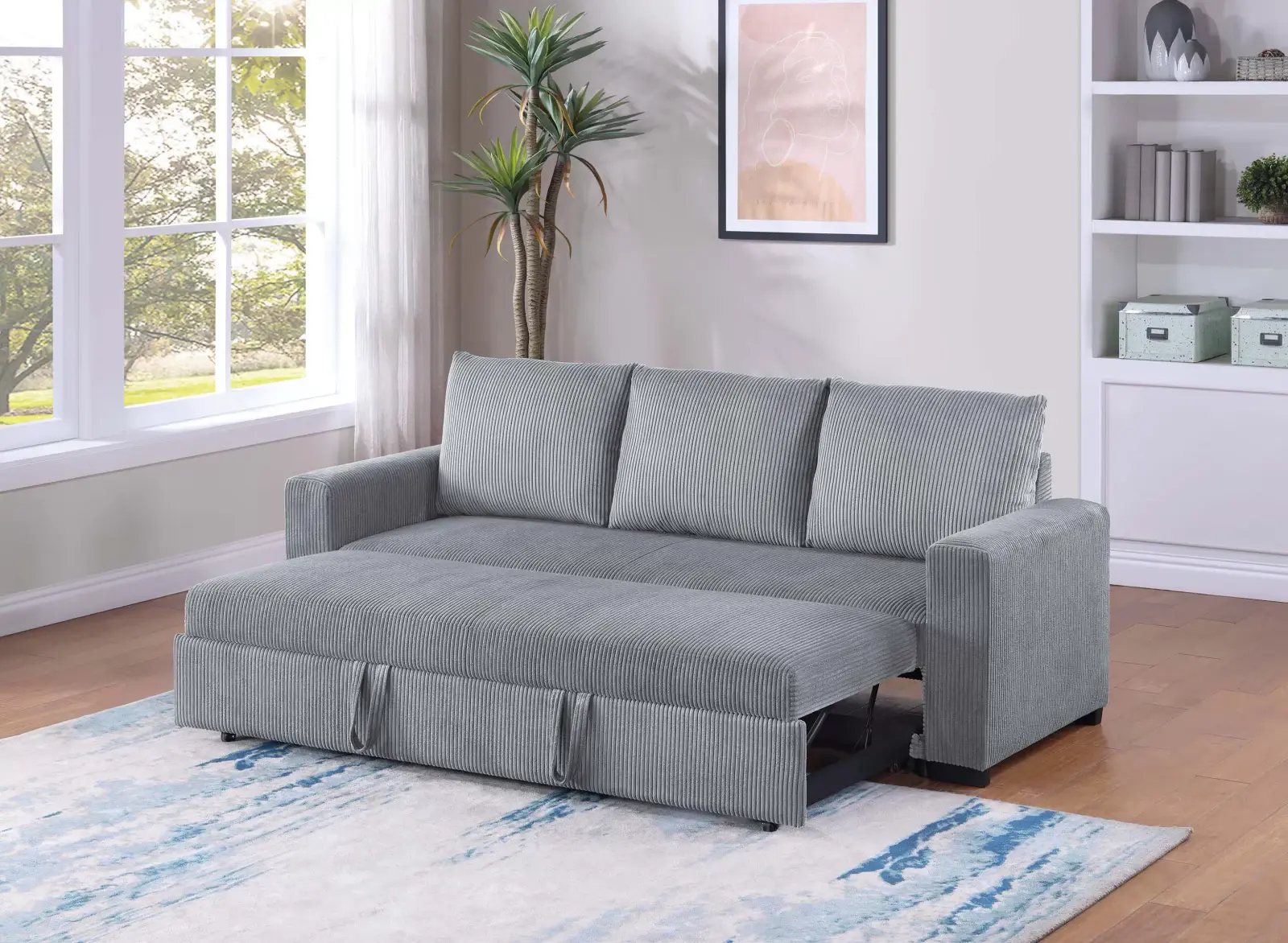 Fog Corduroy Convertible Sleeper Sofa, official Poundex view 1