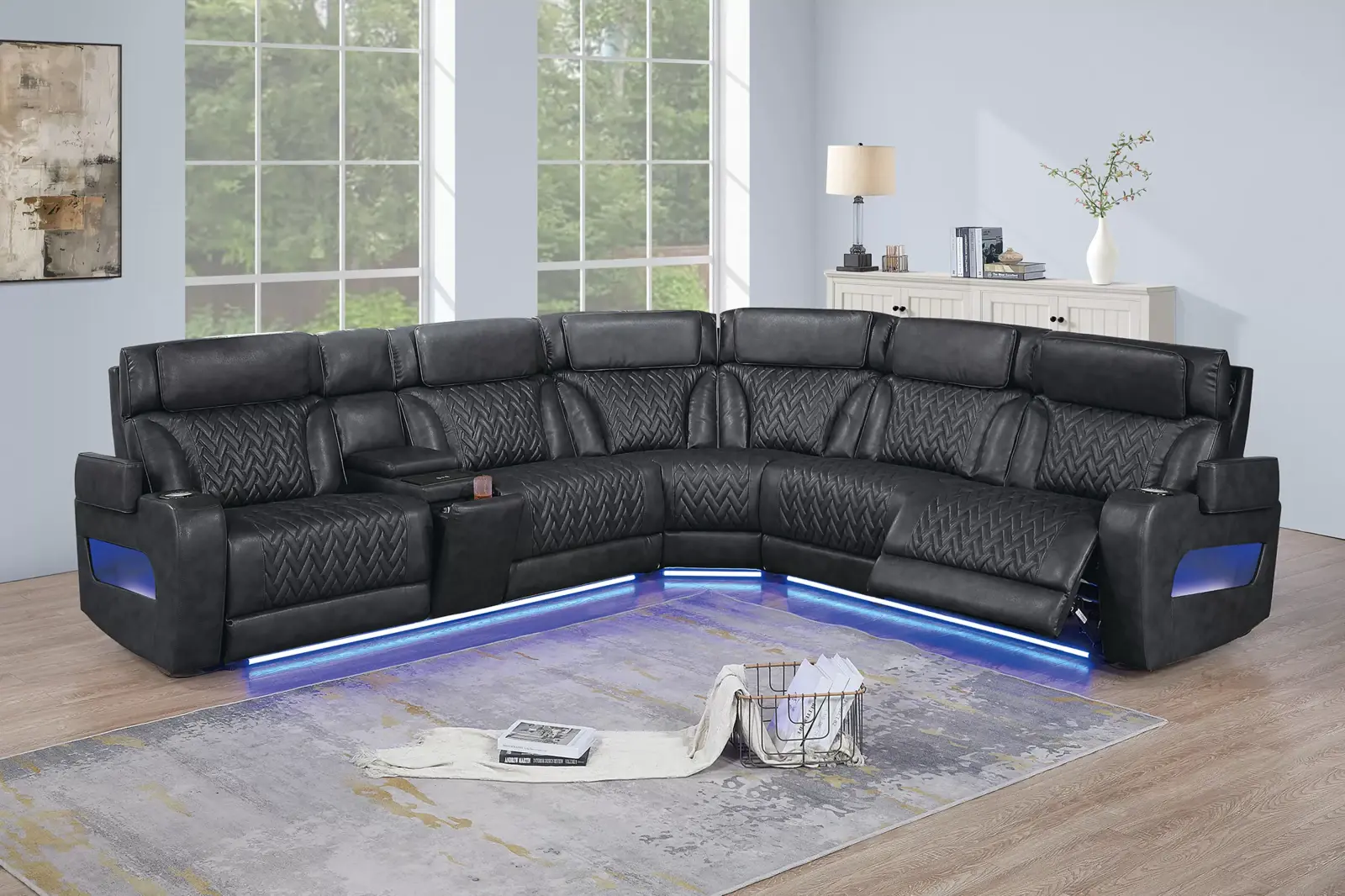 Premium Black Zero-Gravity Power Reclining Sectional with LED Lighting, official Poundex view 1 of exact F86757