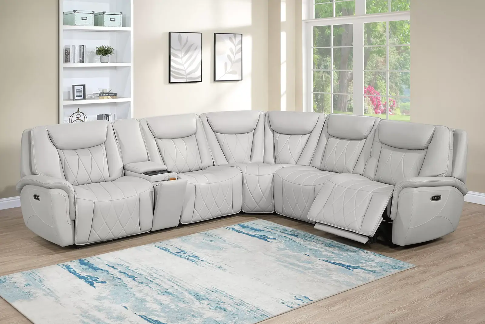 Premium Light Gray Power Reclining Sectional with Adjustable Headrests, official Poundex view 1 of exact F86756