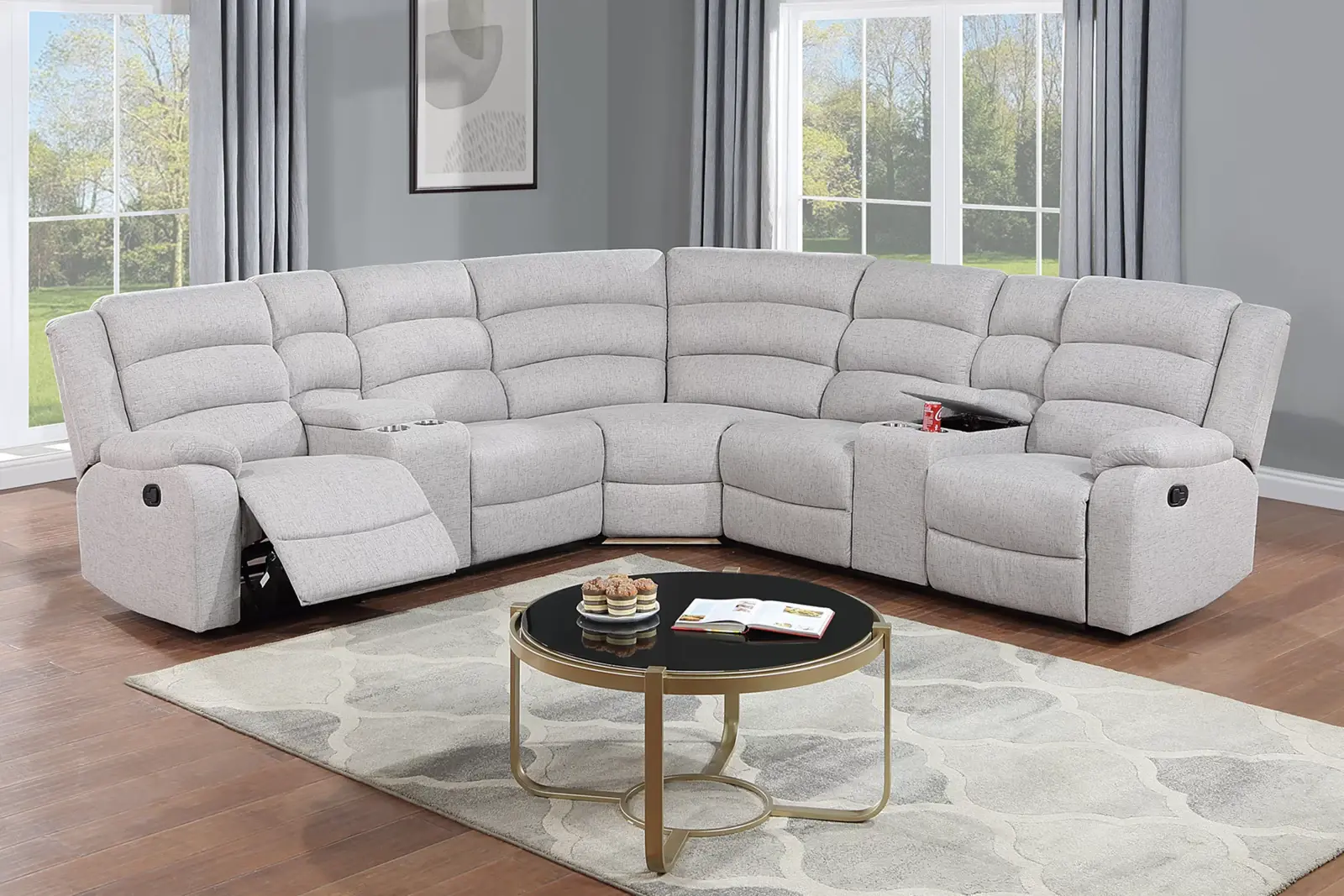 Sincere Bone Three-Piece Manual Reclining Sectional with Consoles, official Poundex view 1 of exact F8110