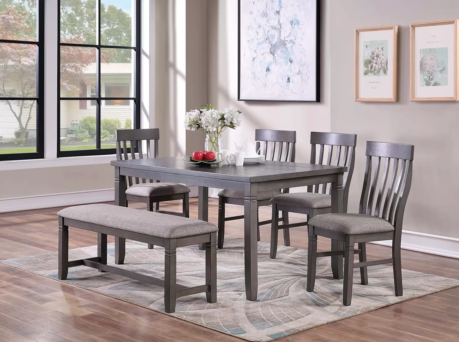 Six-Piece Dining Set with Bench, official Poundex view 1 of the F2605 configuration