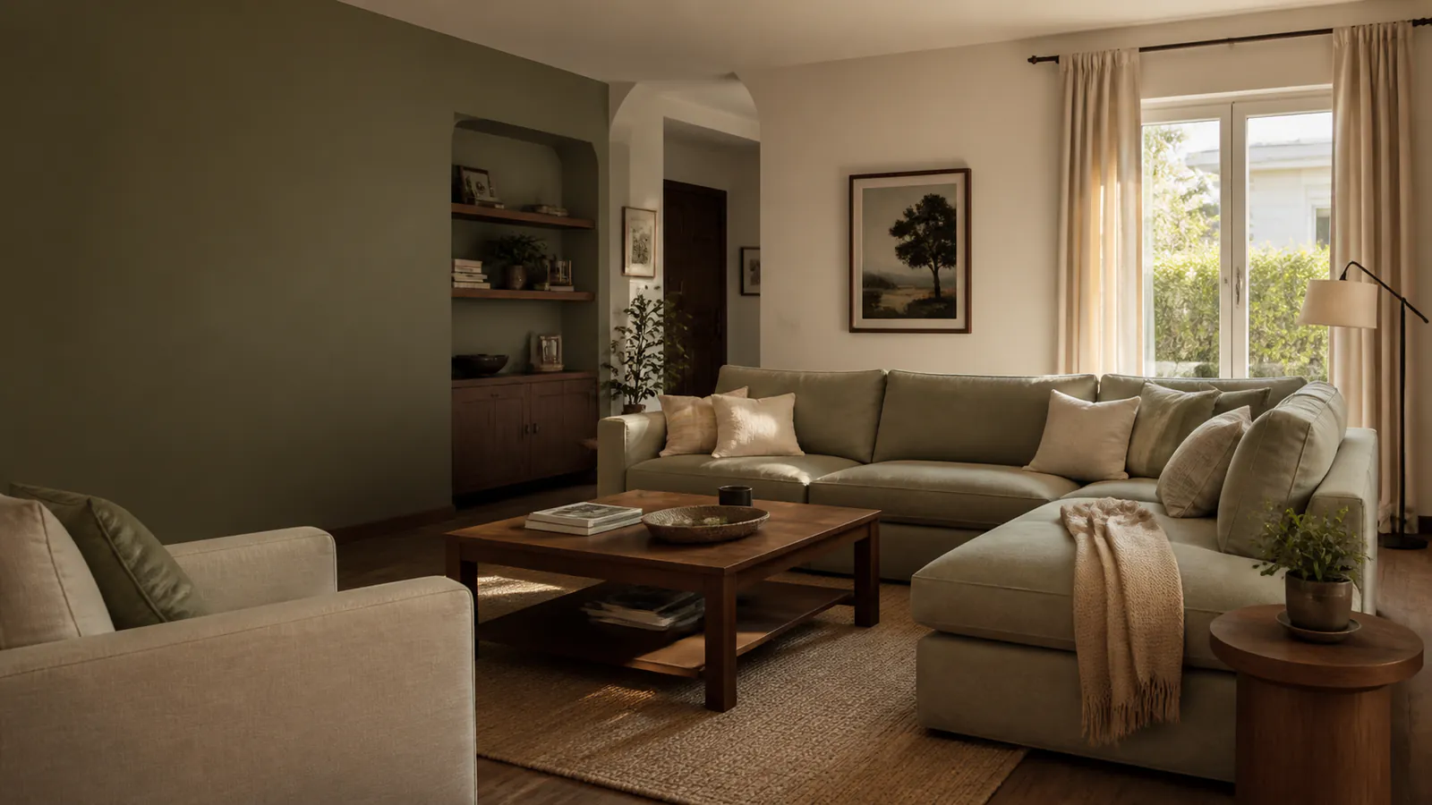 Warm living room with comfortable seating